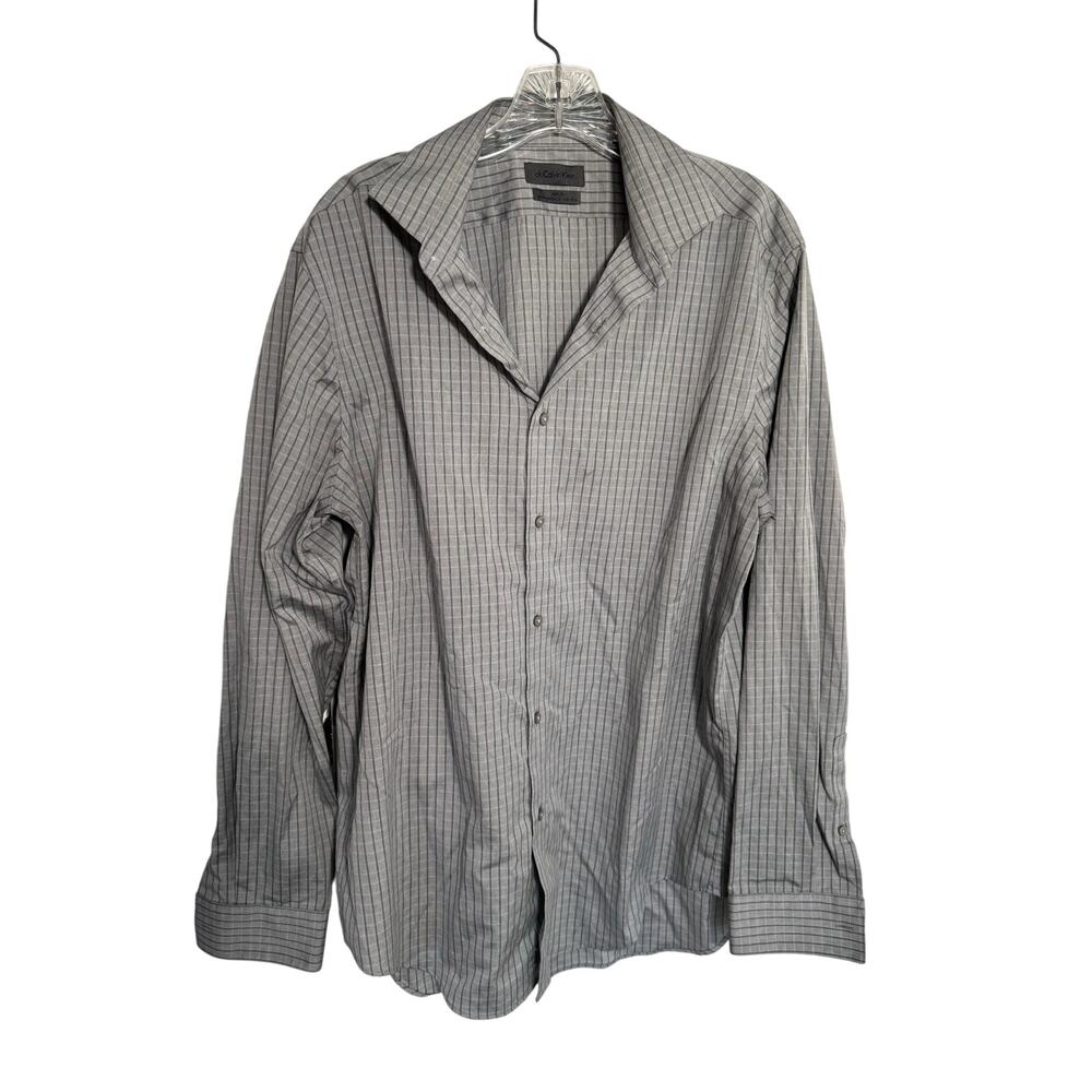 Calvin Klein Mens Button Down Performance Non Iron Shirt Grey Size 16 1/2 34/35